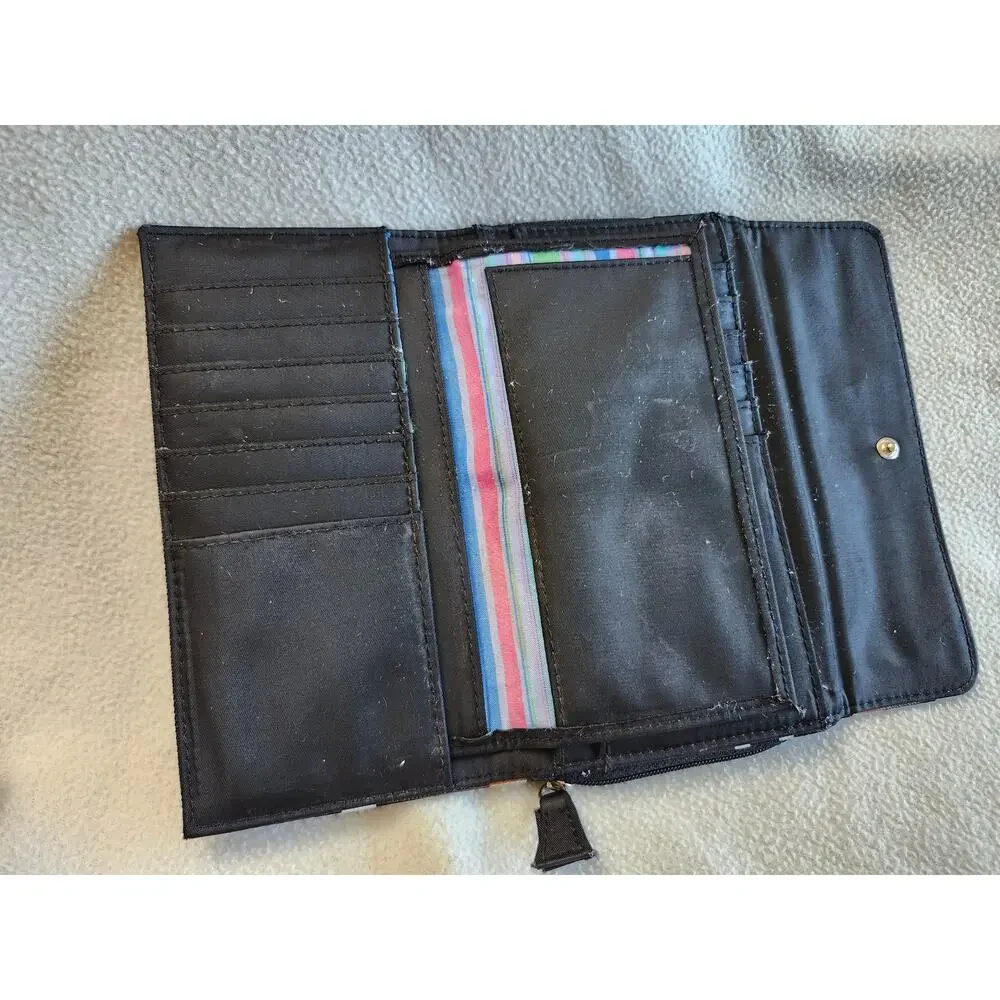 Vintage Kate Spade Wallet Zip Around Stripped Classic Black White Brown